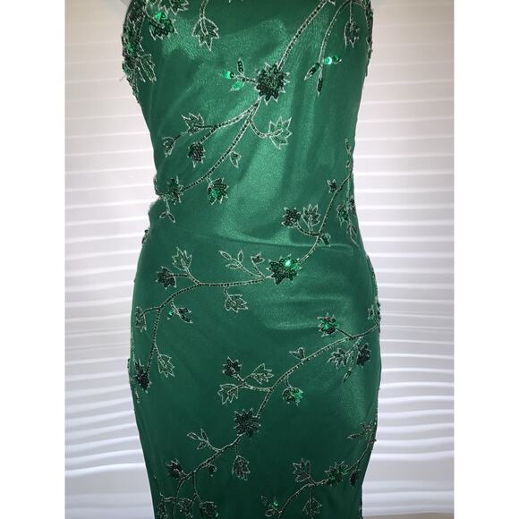 SCALA Vintage Green Silk Embellished Beaded Gown Dress Y2k Fairy Mermaid M Gown - Picture 2 of 4